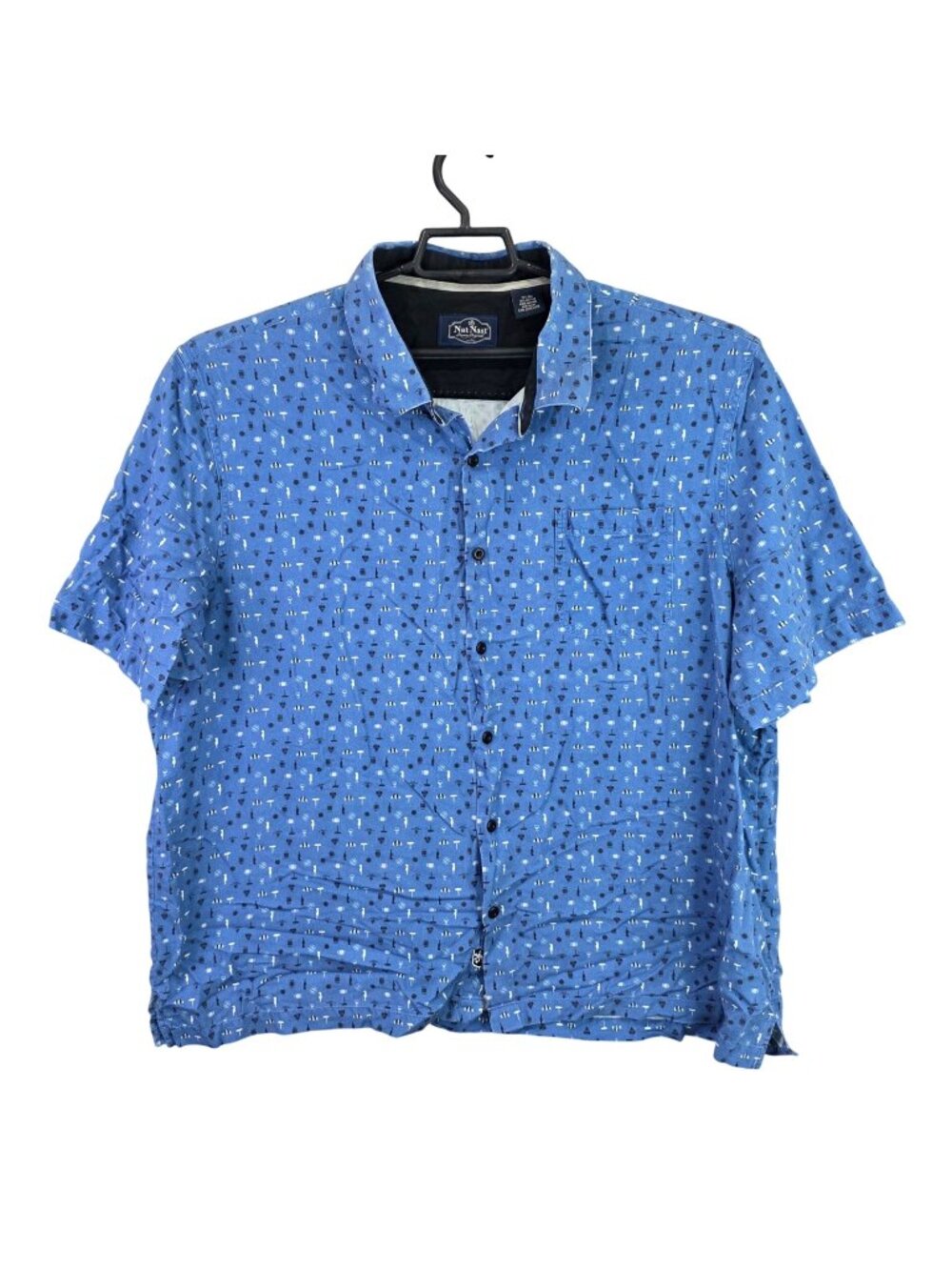 Mens Nat Nast Blue Silk Cotton Blend Button Up Shirt Short Sleeve Size XXL